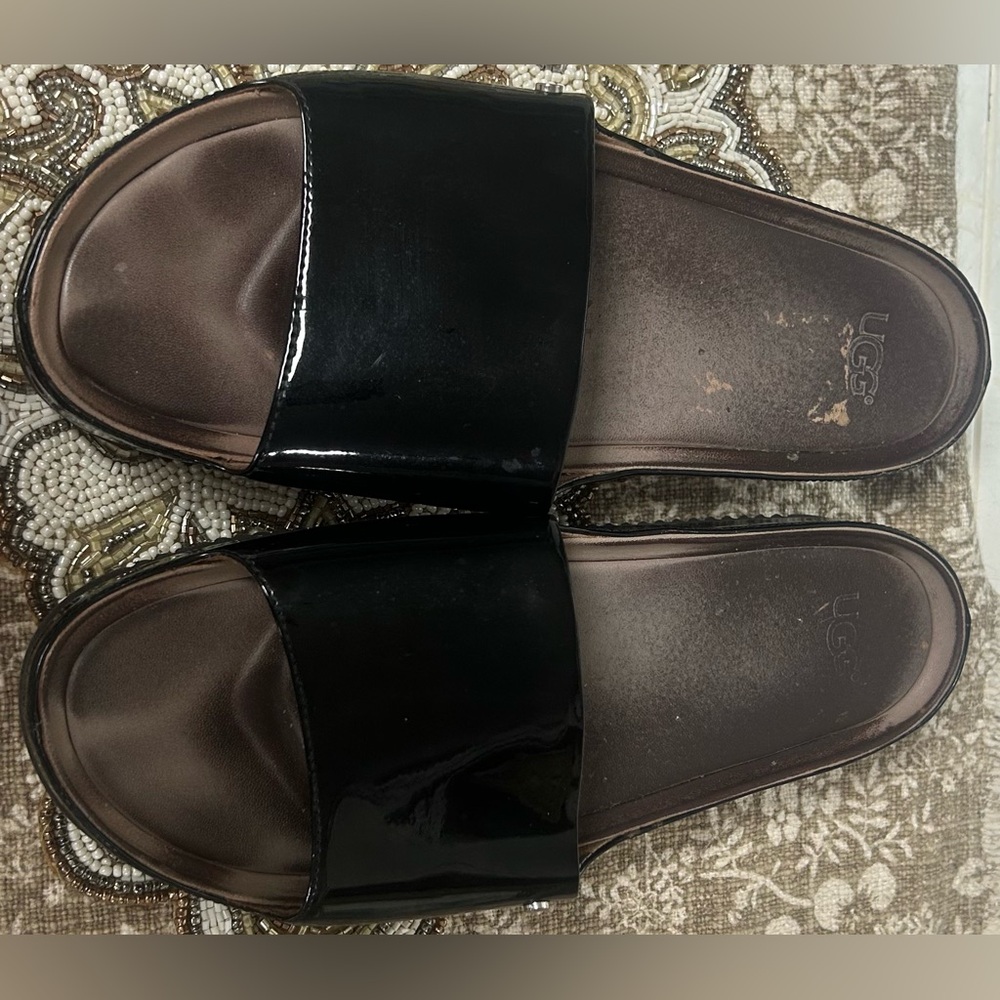 UGG JANE PATENT LEATHER SLIDE SLIPPERS SANDALS BLACK US Size 10